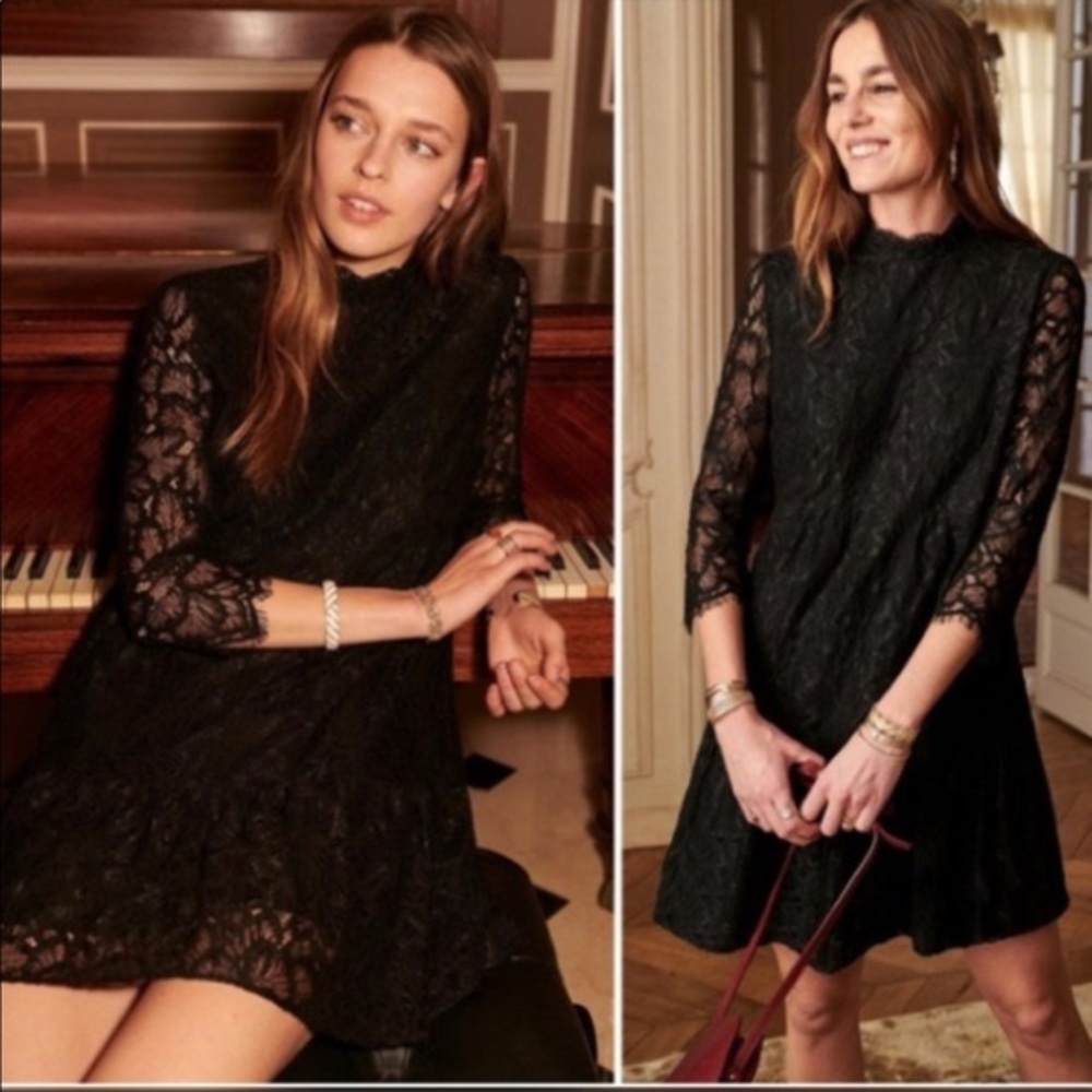 NWT Sézane Dollina Black Lace Dress Sz 36